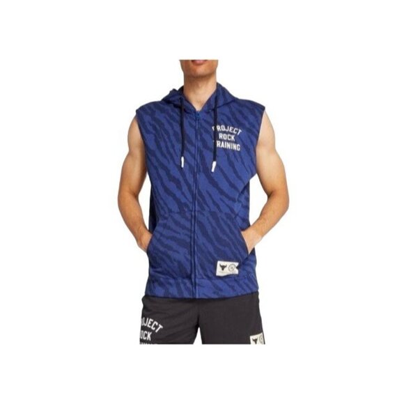 New Under Armour Men's Project Rock Blue Rival Sleeveless Full-Zip Hoodie 2XL - Picture 3 of 5